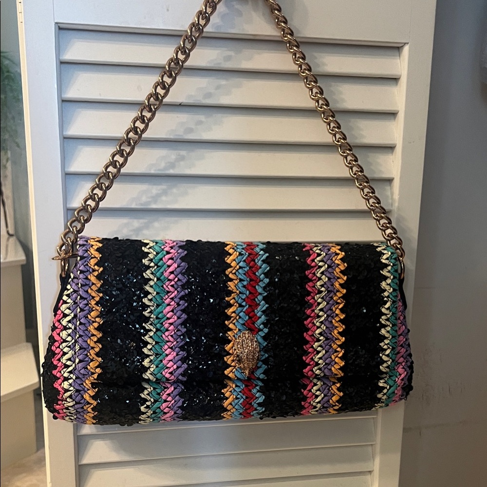 Kurt Geiger Black and Multicolor Woven Shoulder Bag